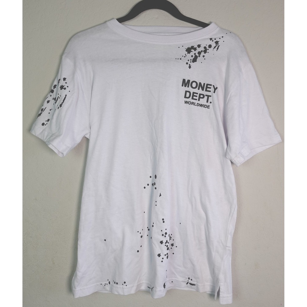 FWRD Denim T-Shirt Mens Small White Money Dept Worldwide Paint Splatter Graphic